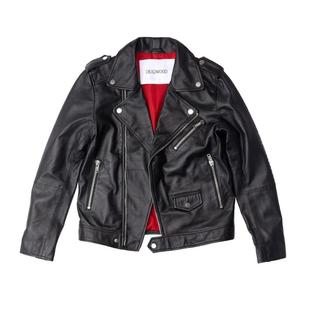 NWT DEADWOOD River Original in Black Leather Motorcycle Moto Jacket Fr 34 / US 2
